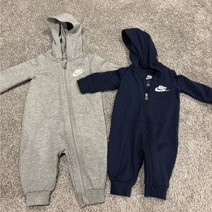 Nike Baby Hooded Footies - Gray and Navy